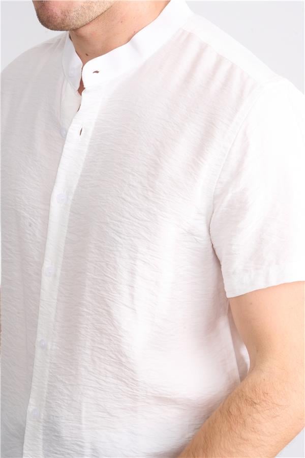 Mentality 2184 Erkek Kısa Kol Hakim Yaka Pamuk Slim Fit Gömlek 1-3 Krem