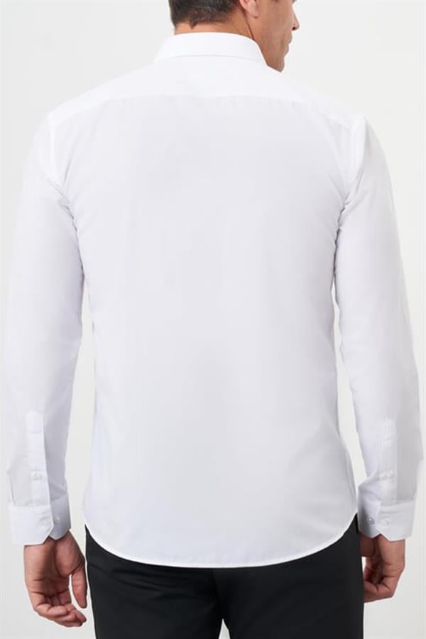 Mentality 2227 Erkek Uzun Kol Terry Cotton Slim Fit Gömlek Beyaz