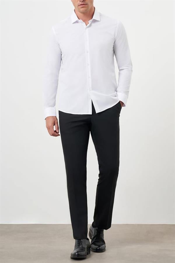 Mentality 2227 Erkek Uzun Kol Terry Cotton Slim Fit Gömlek Beyaz