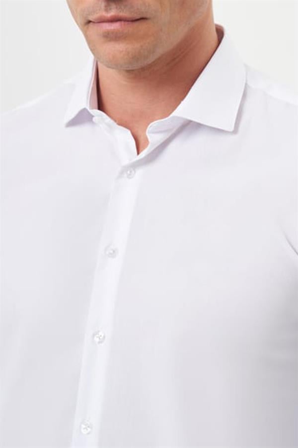 Mentality 2227 Erkek Uzun Kol Terry Cotton Slim Fit Gömlek Beyaz