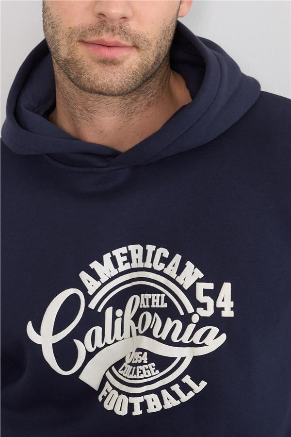 Mentality 3416 Kapüşonlu 3 İplik Şardonlu Kanguru Cep Lacivert Sweatshirt