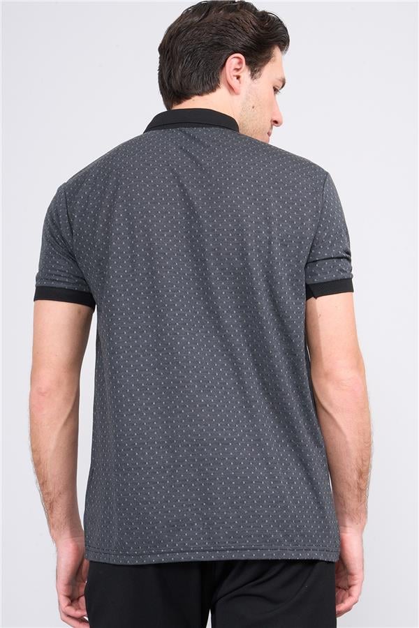 Mentality 3774 Erkek Polo Yaka Baklava Desen T-shirt Siyah-Gri