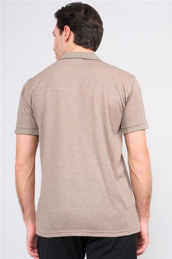 Mentality 3803 Erkek Fermuarlı Polo Yaka T-shirt Vizon