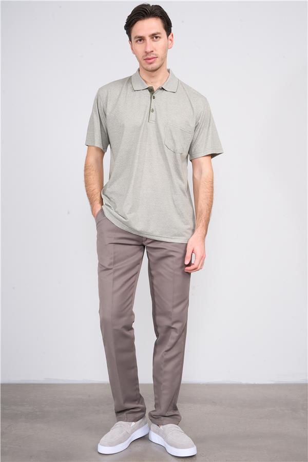 Mentality 3918 Erkek Polo Yaka Cepli T-shirt Açık Haki