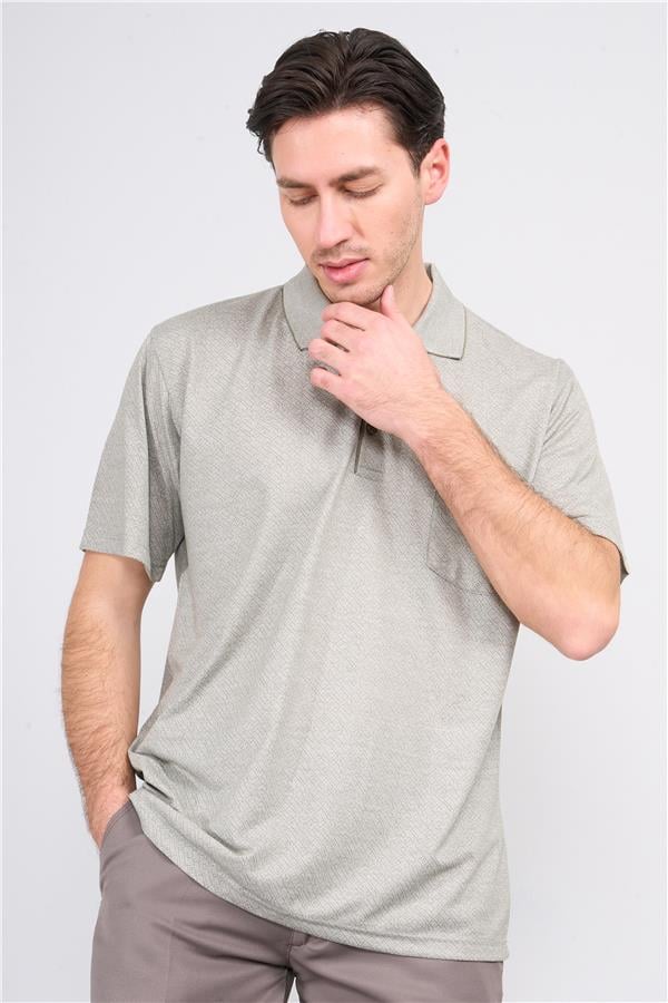 Mentality 3918 Erkek Polo Yaka Cepli T-shirt Açık Haki
