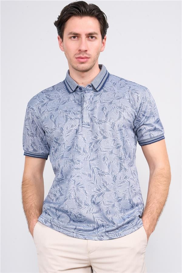 Mentality 4009 Erkek Polo Yaka Jakarlı Merserize T-shirt Lacivert