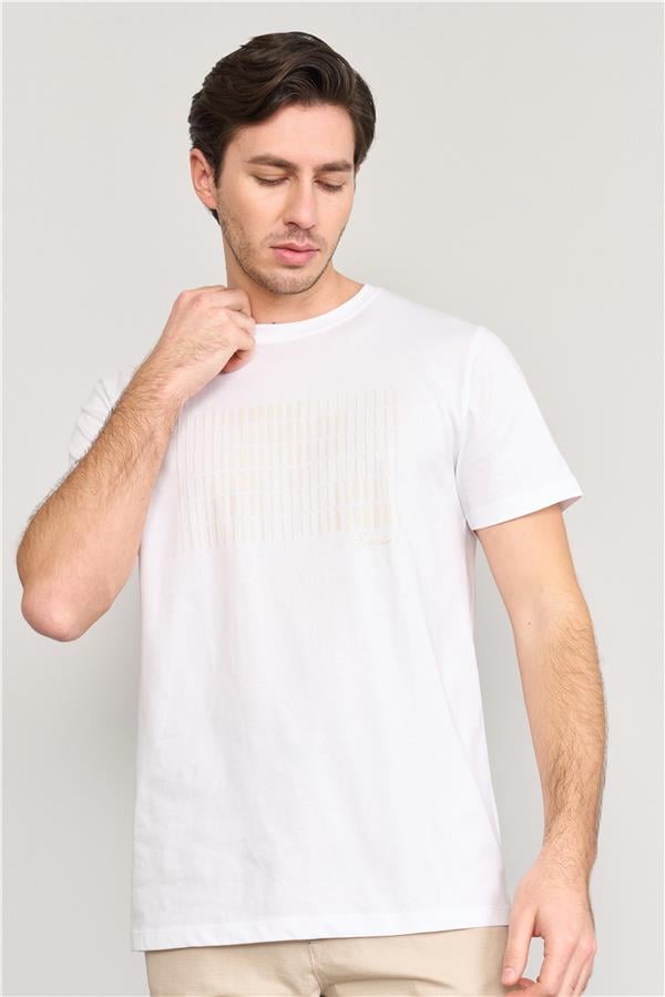 Mentality 4035 Erkek Bisiklet Yaka Baskılı Regular T-shirt Beyaz
