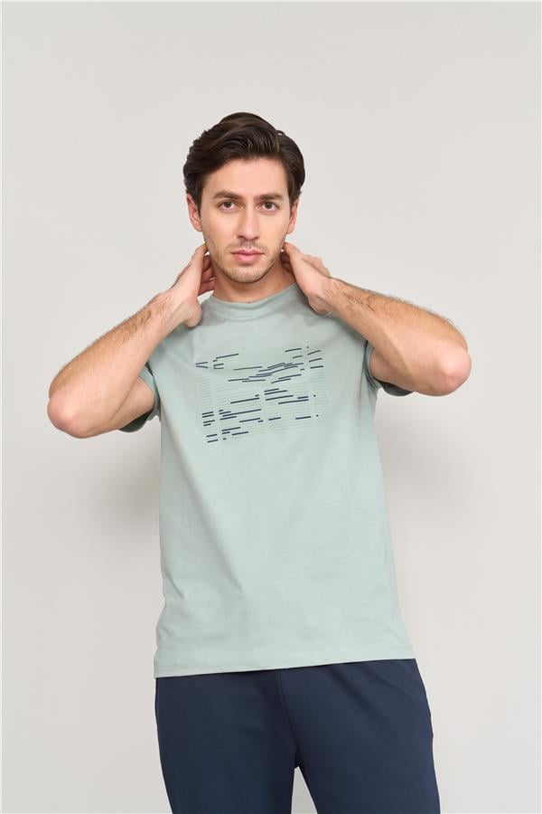 Mentality 4041 Erkek Bisiklet Yaka Baskılı Regular T-shirt Su Yeşili
