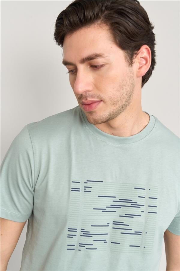 Mentality 4041 Erkek Bisiklet Yaka Baskılı Regular T-shirt Su Yeşili