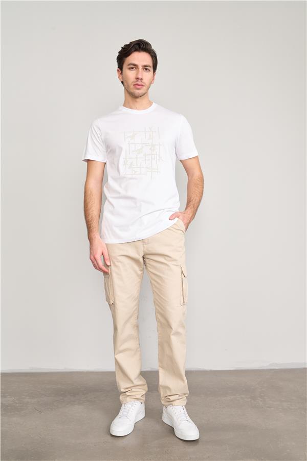 Mentality 4042 Erkek Bisiklet Yaka Baskılı Regular T-shirt Beyaz
