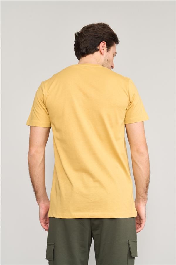 Mentality 4043 Erkek Bisiklet Yaka Baskılı Regular T-shirt Açık Sarı