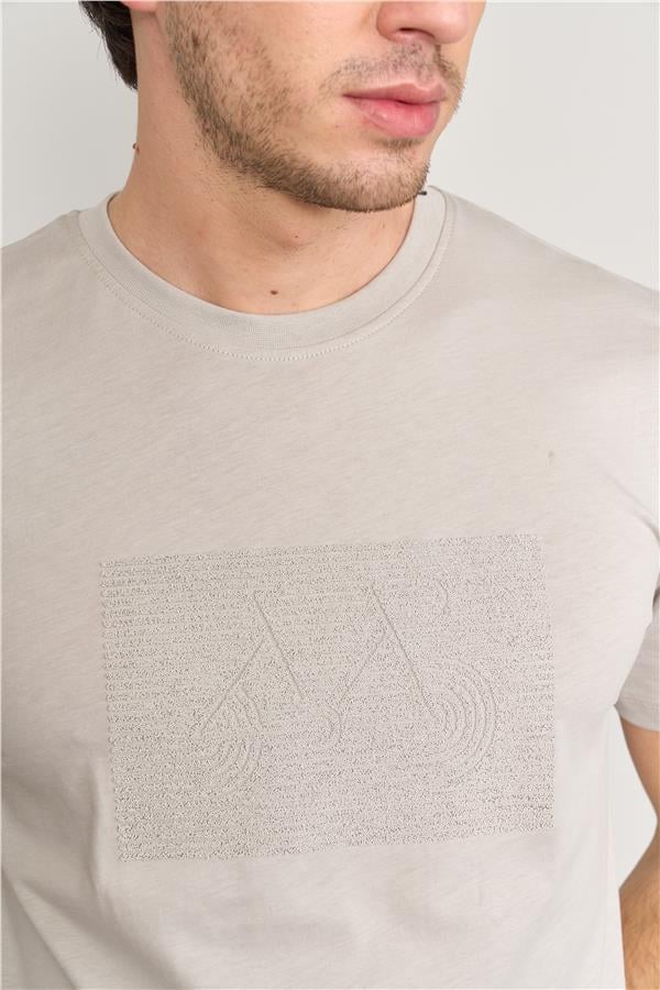 Mentality 4096 Erkek Bisiklet Yaka Baskılı Regular T-shirt Gri