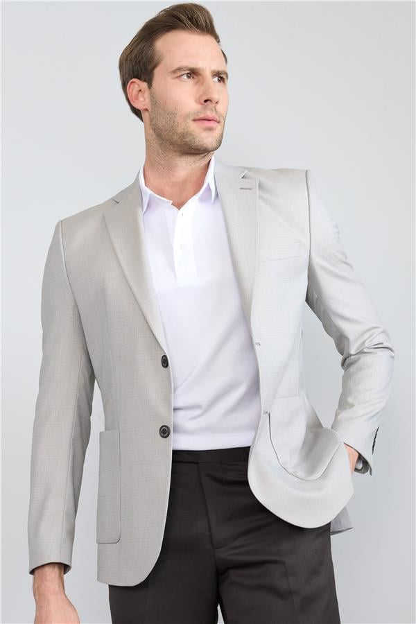 Mentality 4316 Erkek Mono Yaka Torba Cep Slim Fit Ceket Bej
