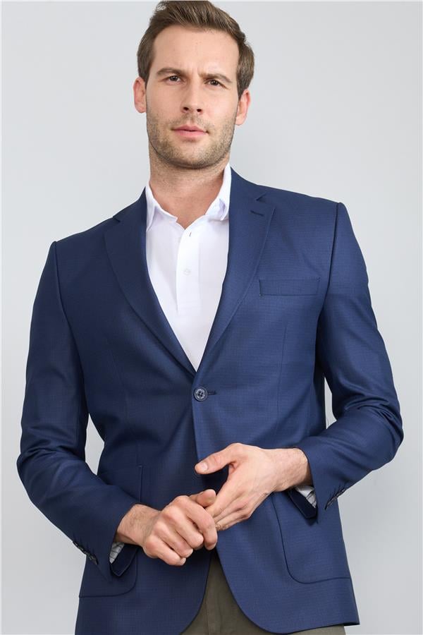 Mentality 4316 Erkek Mono Yaka Torba Cep Slim Fit Ceket Lacivert