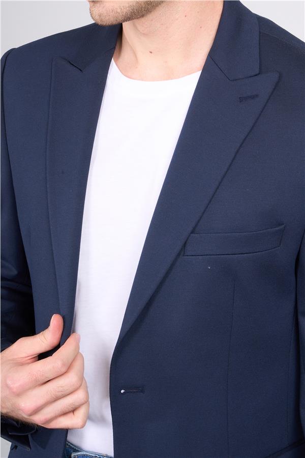 Mentality 4324 Erkek Sivri Yaka Slim Fit Ceket Lacivert