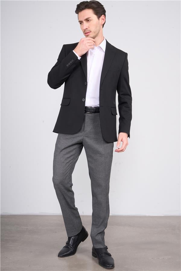 Mentality 4324 Erkek Sivri Yaka Slim Fit Ceket Siyah
