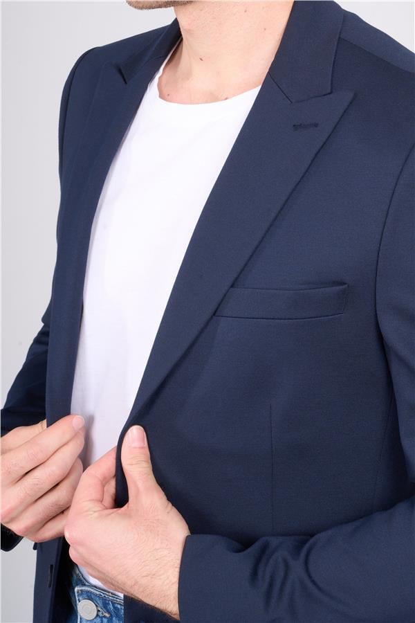 Mentality 4324 Erkek Sivri Yaka Slim Fit Ceket Lacivert