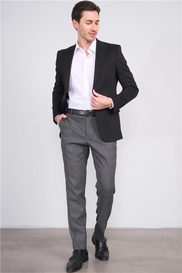 Mentality 4324 Erkek Sivri Yaka Slim Fit Ceket Siyah