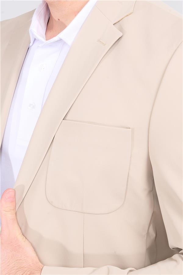 Mentality 4333 Erkek Slimfit Astarsız Biyeli Ceket Bej