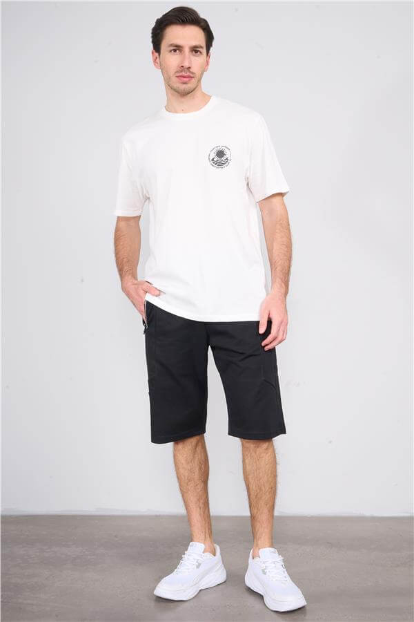 Mentality 852 Erkek Rejenere Bermuda Şort Siyah