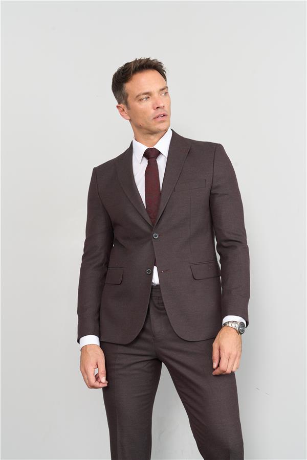 Mentality 9094 Erkek Yünter 6 Drop Slimfit Takım Elbise Bordo