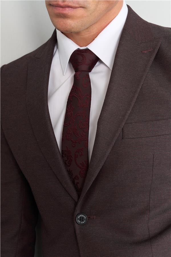 Mentality 9094 Erkek Yünter 6 Drop Slimfit Takım Elbise Bordo