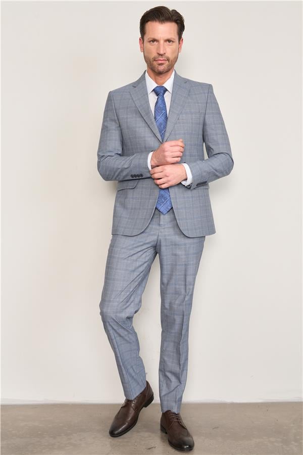 Mentality 9119 Erkek Mono Yaka Slim Fit Takım Elbise Mavi