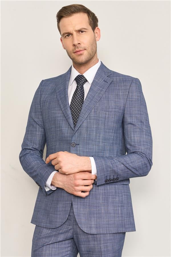 Mentality 9120 Erkek Mono Yaka Slim Fit Takım Elbise Açık Lacivert
