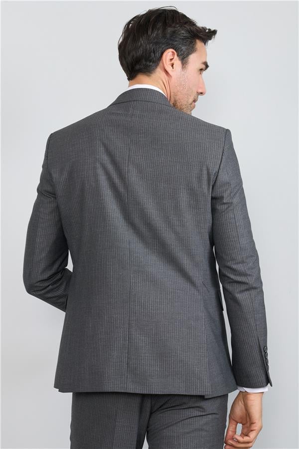 Mentality 9122 Erkek Mono Yaka Slim Fit Yelekli Takım Elbise Koyu Gri