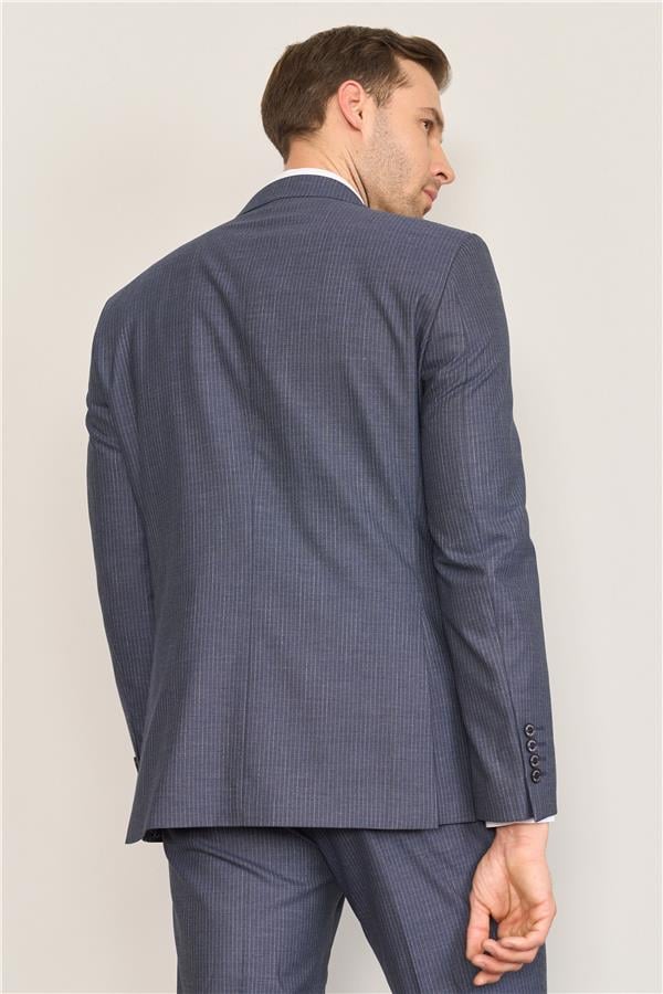 Mentality 9122 Erkek Mono Yaka Slim Fit Yelekli Takım Elbise Açık Lacivert