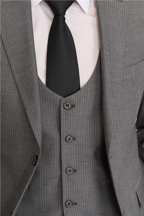 Mentality 9122 Erkek Mono Yaka Slim Fit Yelekli Takım Elbise Gri