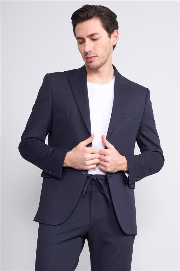 Mentality 9126 Erkek Sivri Yaka Slim Fit Jogger Takım Elbise Lacivert