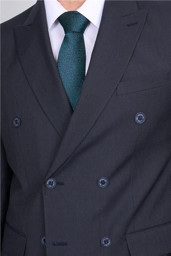 Mentality 9132 Erkek Kırlangıç Yaka Slim Fit Kruvaze Takım Elbise Lacivert