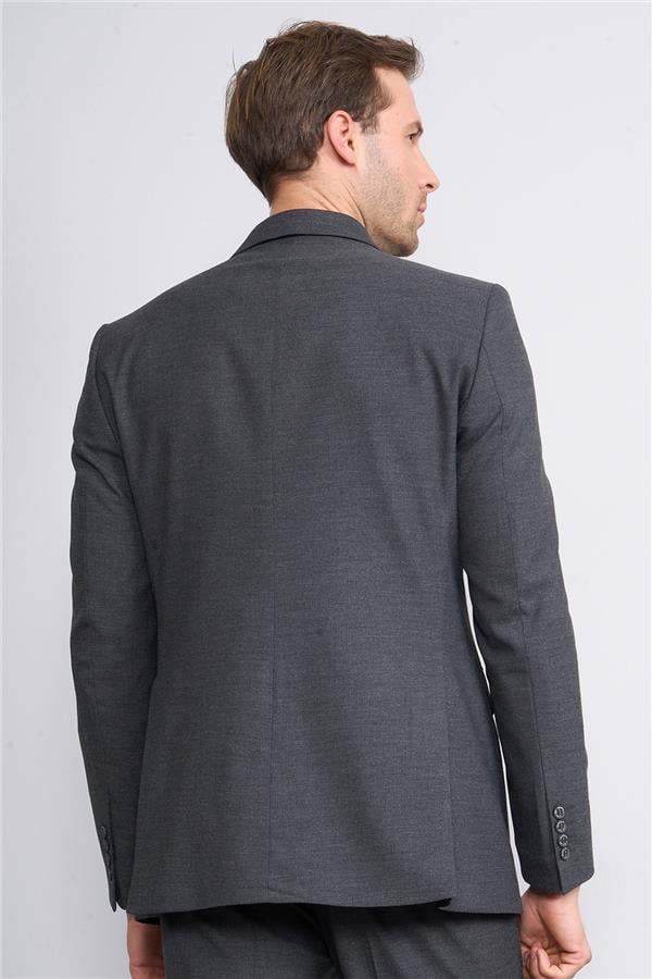Mentality 9132 Erkek Kırlangıç Yaka Slim Fit Kruvaze Takım Elbise Antrasit