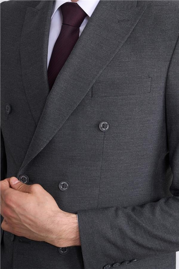 Mentality 9132 Erkek Kırlangıç Yaka Slim Fit Kruvaze Takım Elbise Antrasit