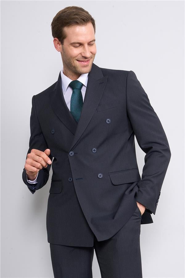 Mentality 9132 Erkek Kırlangıç Yaka Slim Fit Kruvaze Takım Elbise Lacivert
