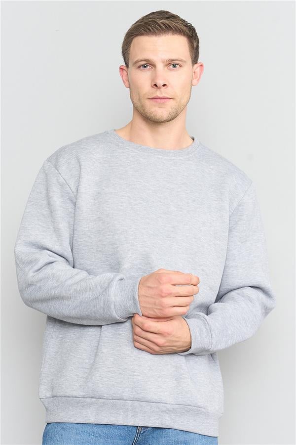 Mentality Bisiklet Yaka Erkek Gri Melanj Sweatshirt