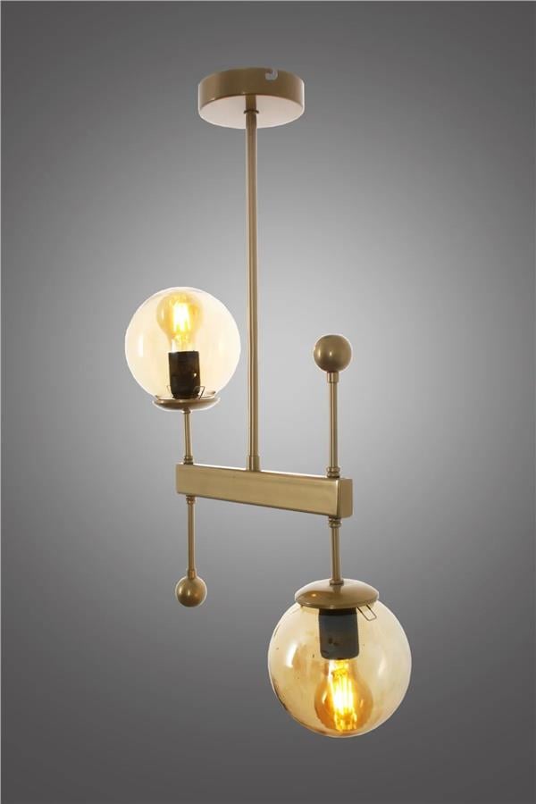 Taşcan Avize Mirza 2 Li Eskitme Plafonyer Avize Gold Camlı