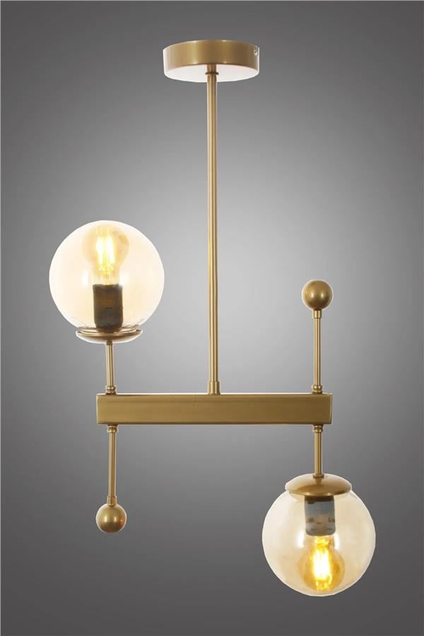 Taşcan Avize Mirza 2 Li Eskitme Plafonyer Avize Gold Camlı