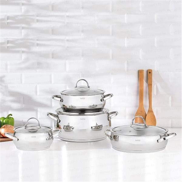 Nehir 29032 Silver Lüks 8 Parça Çelik Tencere Seti