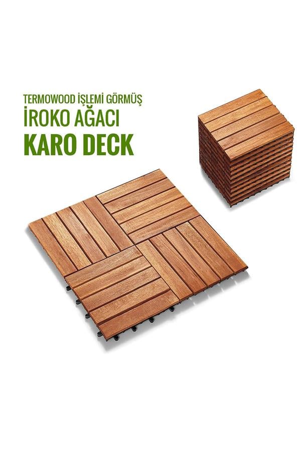 Pafu SUNSOE İroko Ağacı Balkon Bahçe Ahşap Yer Döşemesi Karo Deck 30x30 cm – 10 Adet (0,9m2)