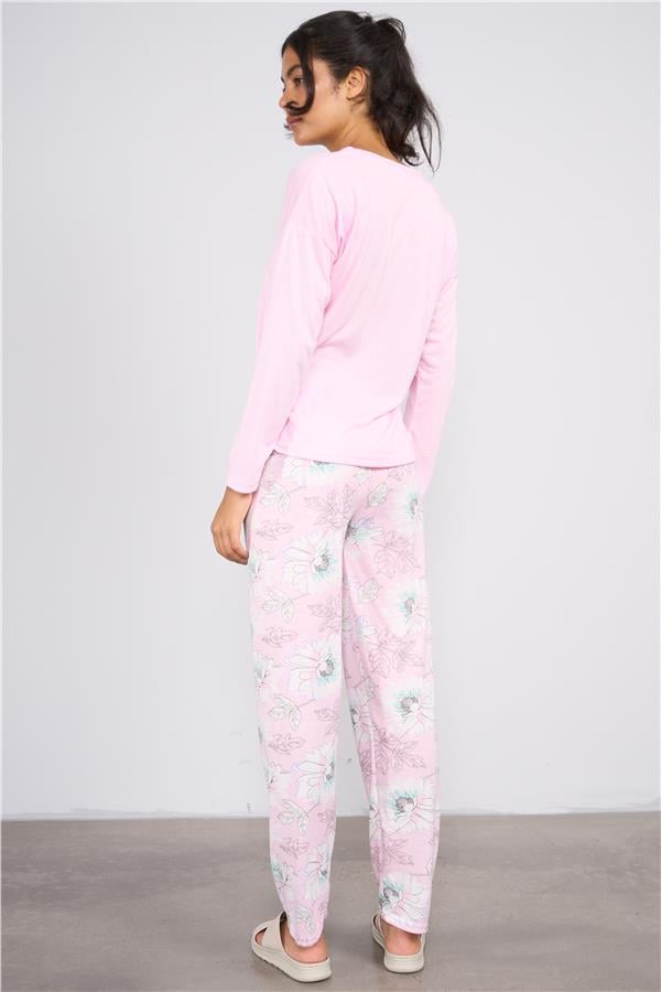 Pijamoni 7300-16 Kırmızı Kadın Polyviskon Uzunkol Alt Uzun Pijama Takım