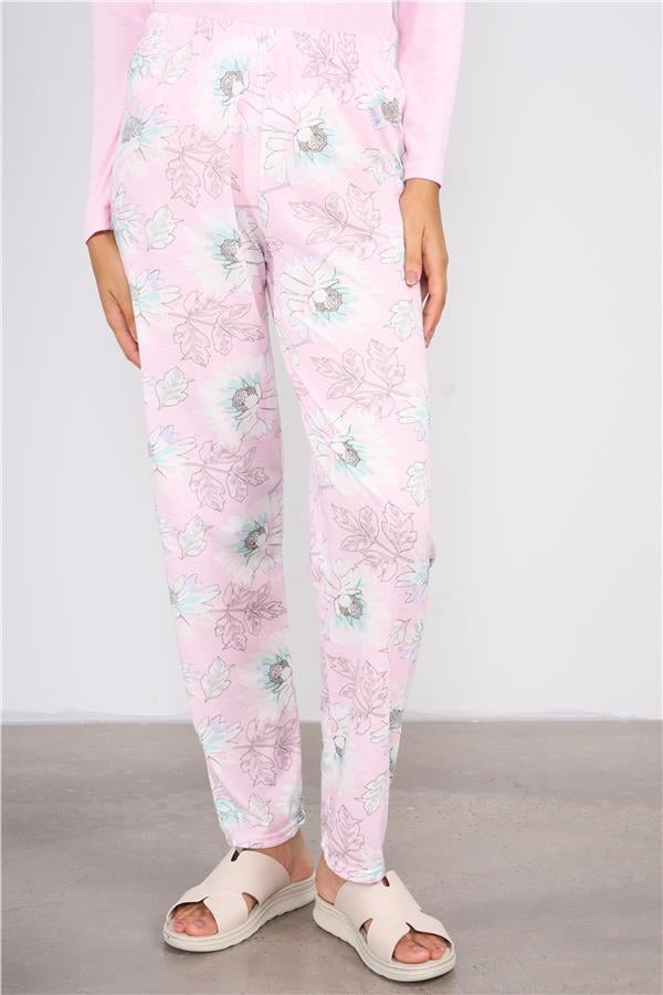 Pijamoni 7300-16 Kırmızı Kadın Polyviskon Uzunkol Alt Uzun Pijama Takım