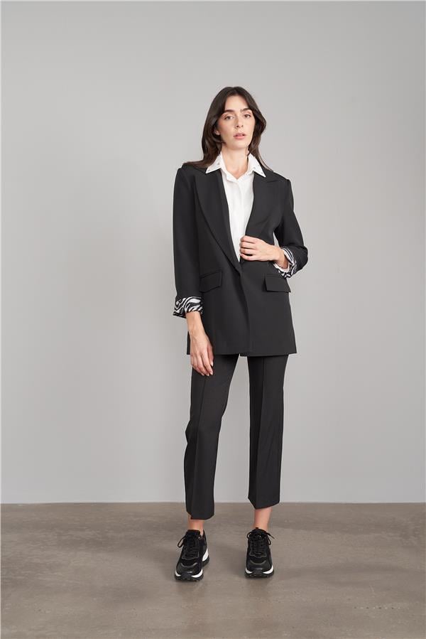 Sateen 1405-6020 Siyah Kadın Zebra Astarlı Ceket