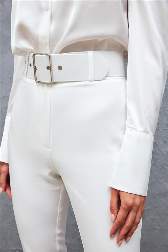 Sateen 2029-5506 Ekru Kadın Kemerli Pantolon