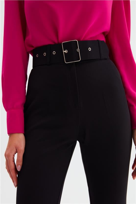 Sateen 2029-5506 Kadın Siyah Kemerli Pantolon