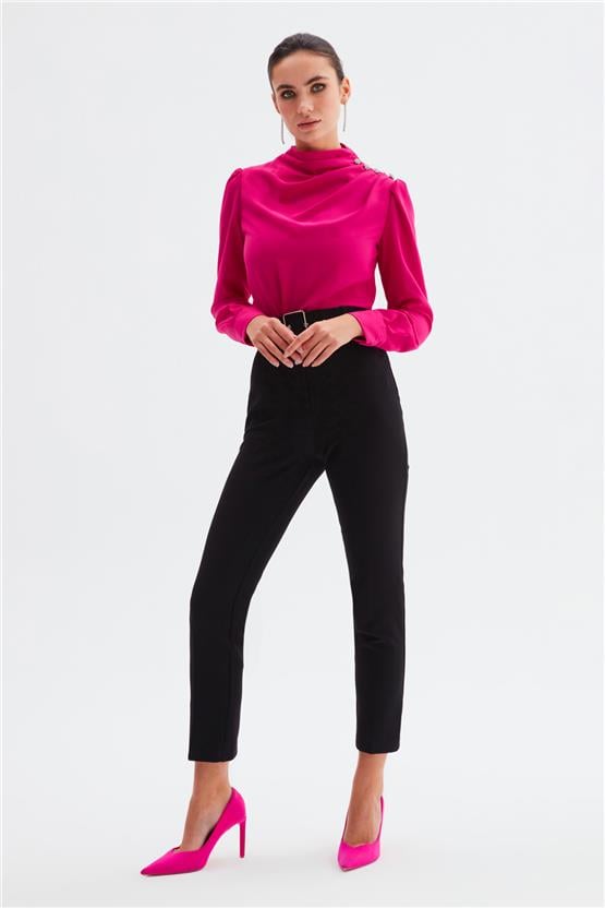 Sateen 2029-5506 Kadın Siyah Kemerli Pantolon