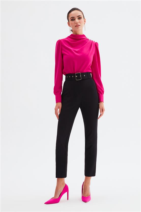Sateen 2029-5506 Kadın Siyah Kemerli Pantolon