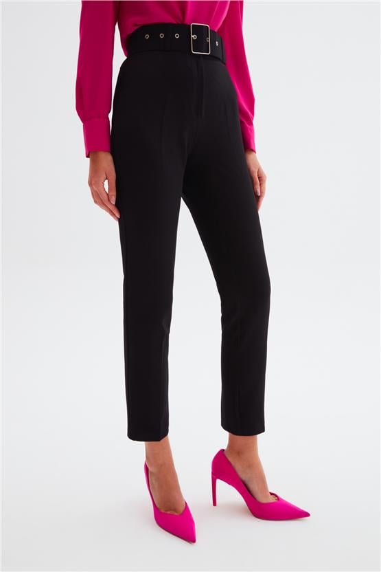 Sateen 2029-5506 Kadın Siyah Kemerli Pantolon