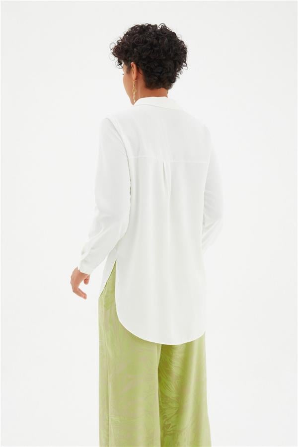 Sateen 268-2530 Ekru Kadın Klasik Gömlek